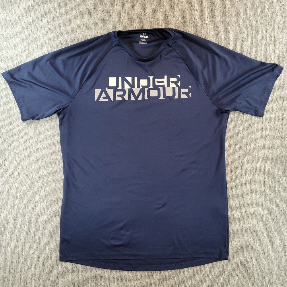 Under Armour Mens M Medium T-Shirt Navy Blue Graphic Loose Fit Activewear